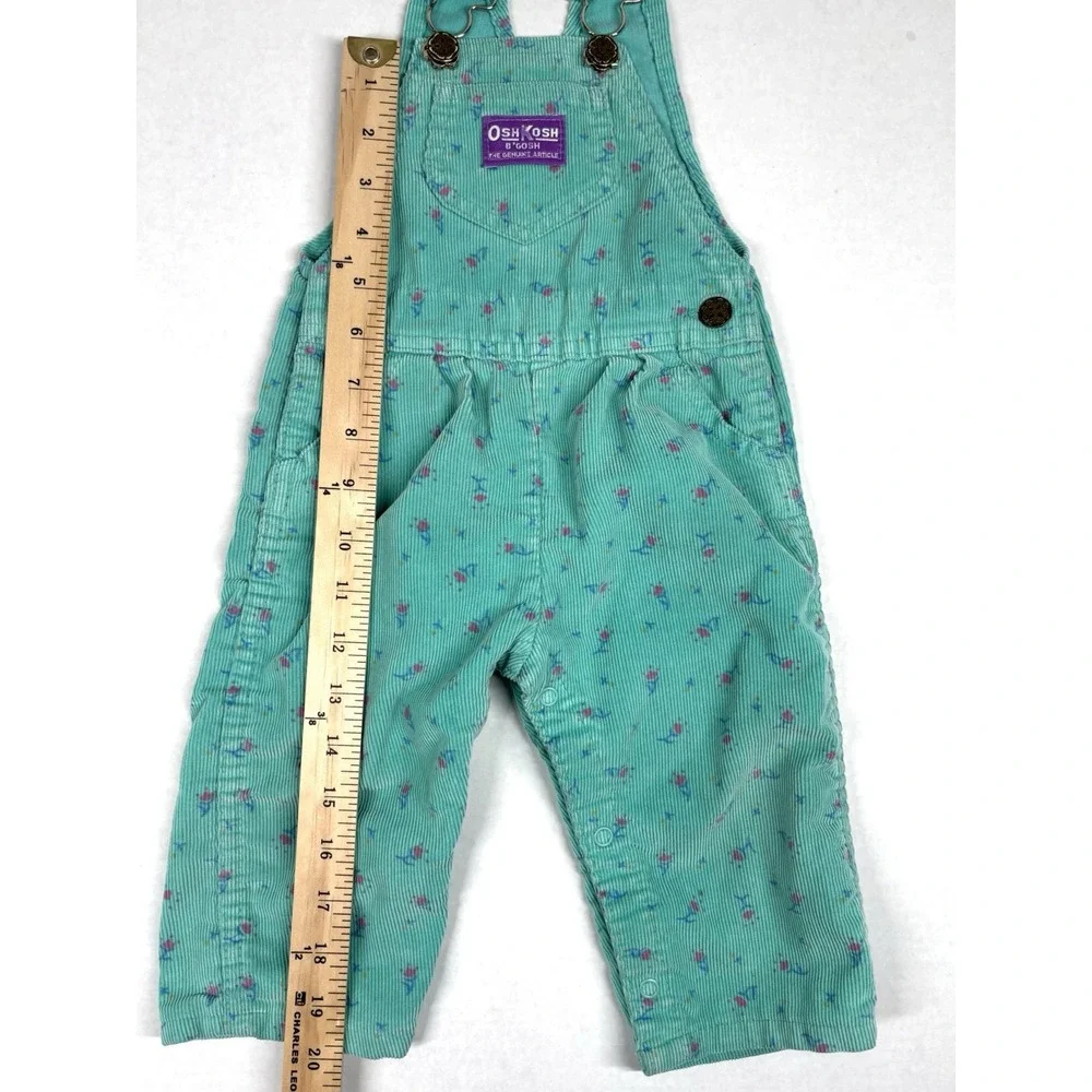 VTG OshKosh B'Gosh Floral Corduroy‎ Overalls Girls 18 month Green Triangle